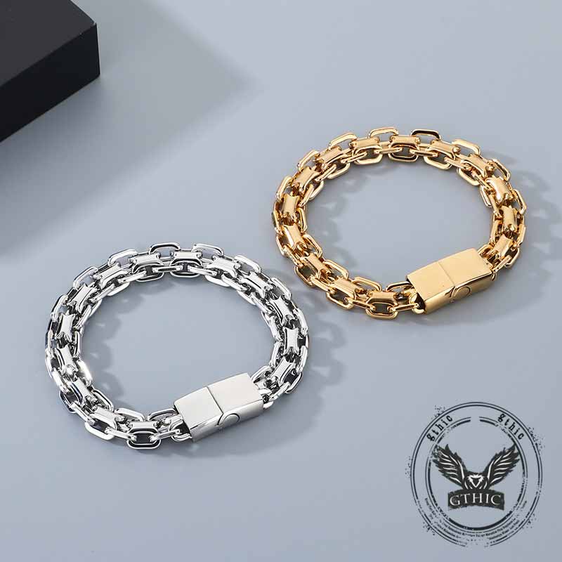Hip Hop Double Row Hollow Stainless Steel Bracelet | Gthic.com