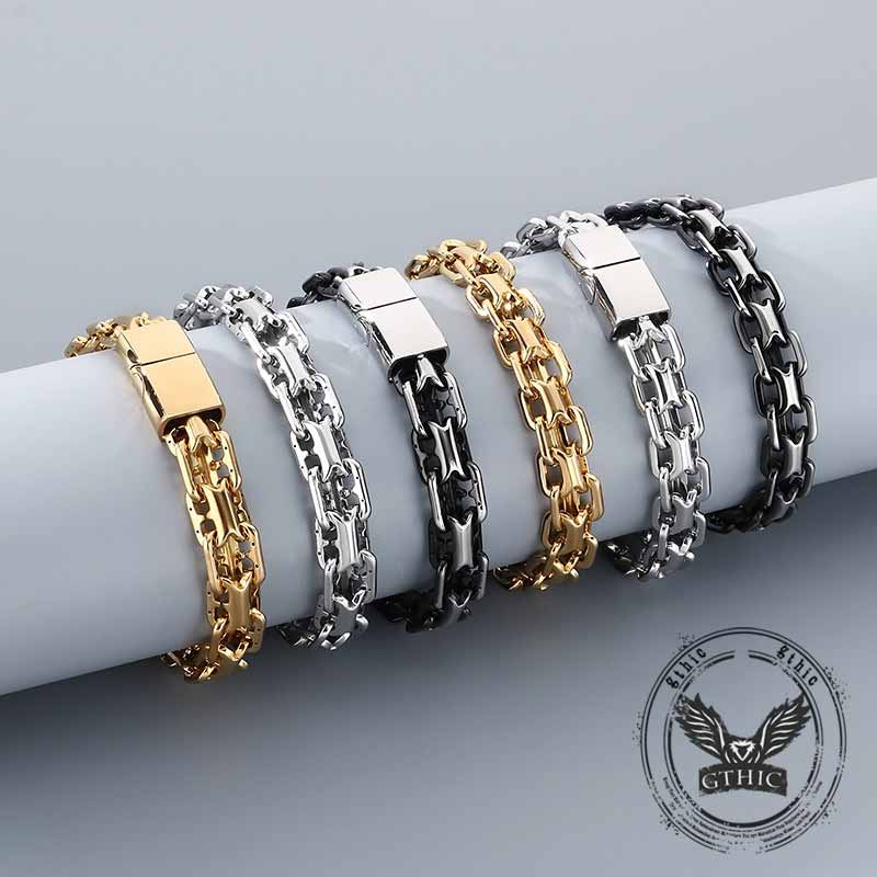 Hip Hop Double Row Hollow Stainless Steel Bracelet