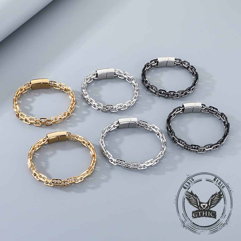 Hip Hop Double Row Hollow Stainless Steel Bracelet