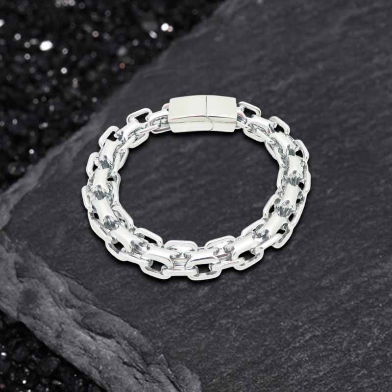 Hip Hop Double Row Hollow Stainless Steel Bracelet