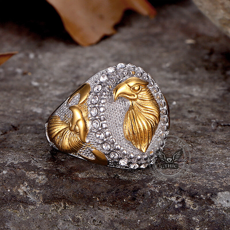 Hip Hop Eagle Rhinestone Stainless Steel Animal Ring