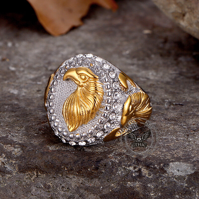 Hip Hop Eagle Rhinestone Stainless Steel Animal Ring