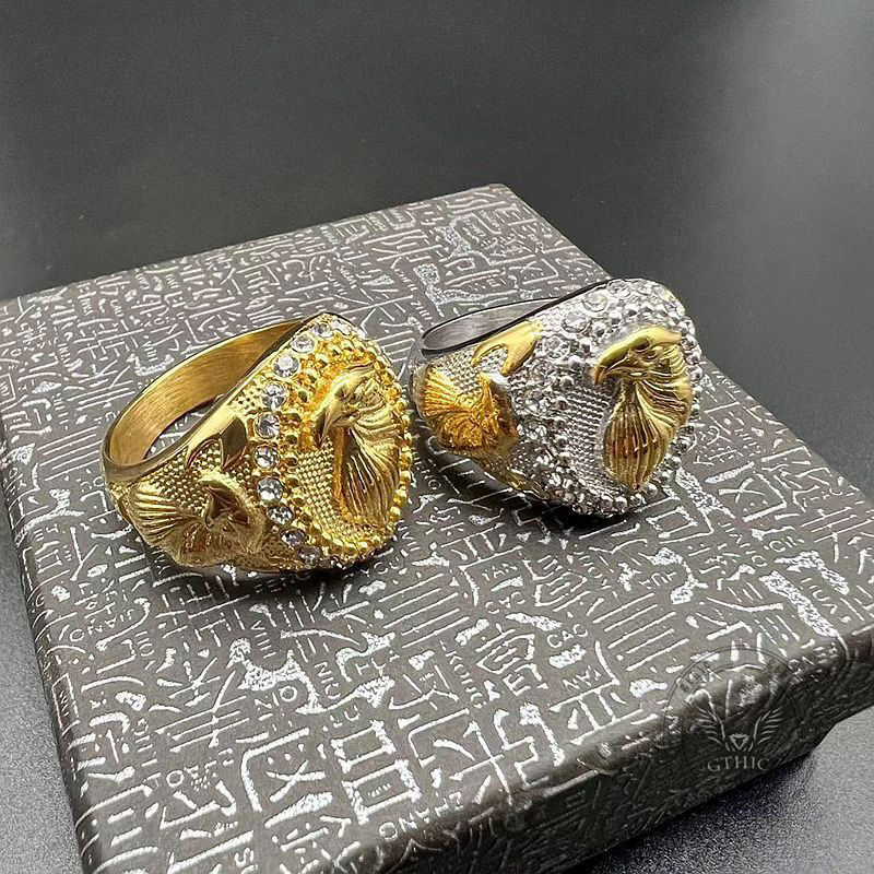 Hip Hop Eagle Rhinestone Stainless Steel Animal Ring
