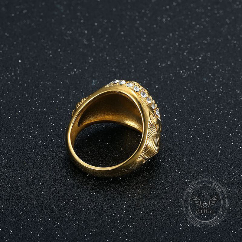 Hip Hop Eagle Rhinestone Stainless Steel Animal Ring