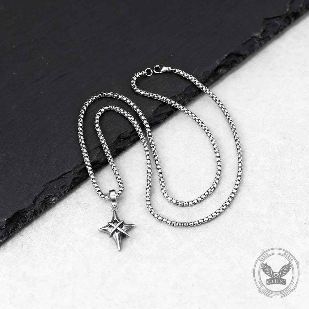 Hip Hop Gem Four-Pointed Star Stainless Steel Pendant