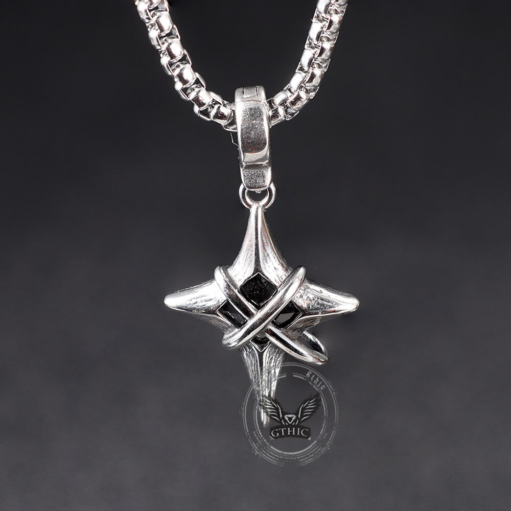 Hip Hop Gem Four-Pointed Star Stainless Steel Pendant