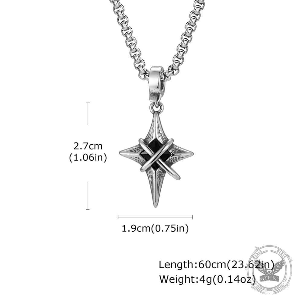 Hip Hop Gem Four-Pointed Star Stainless Steel Pendant