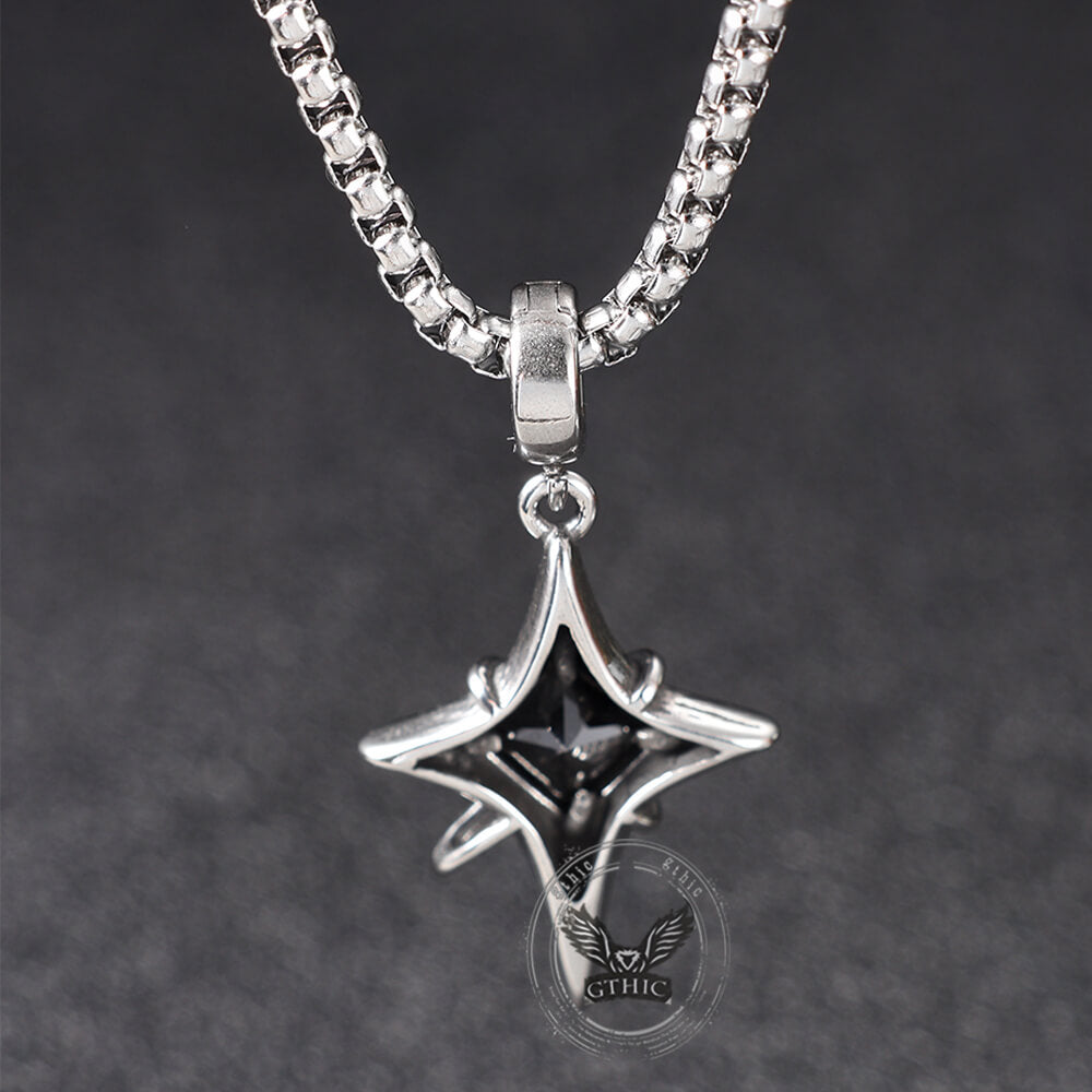 Hip Hop Gem Four-Pointed Star Stainless Steel Pendant