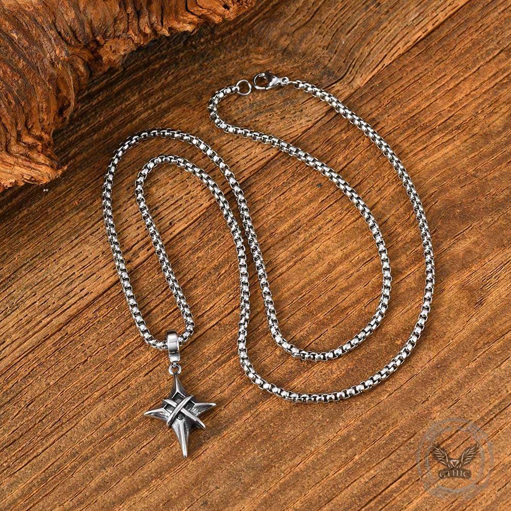 Hip Hop Gem Four-Pointed Star Stainless Steel Pendant
