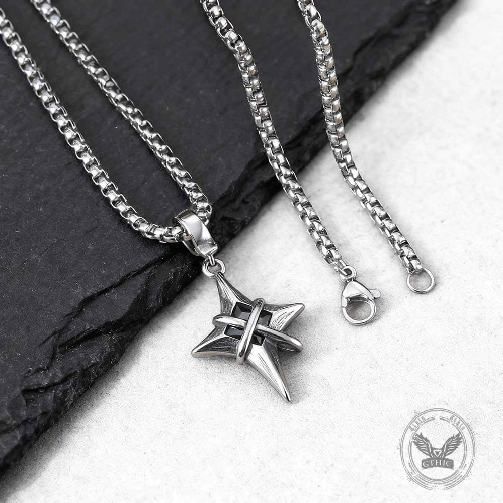 Hip Hop Gem Four-Pointed Star Stainless Steel Pendant | Gthic.com