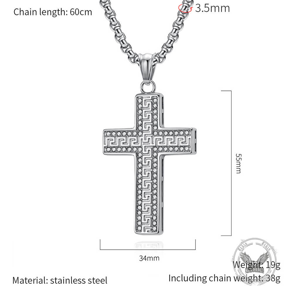 Hip Hop Great Wall Pattern Gem Cross Stainless Steel Pendant