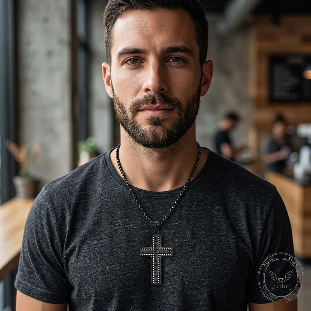 Hip Hop Great Wall Pattern Gem Cross Stainless Steel Pendant | Gthic.com