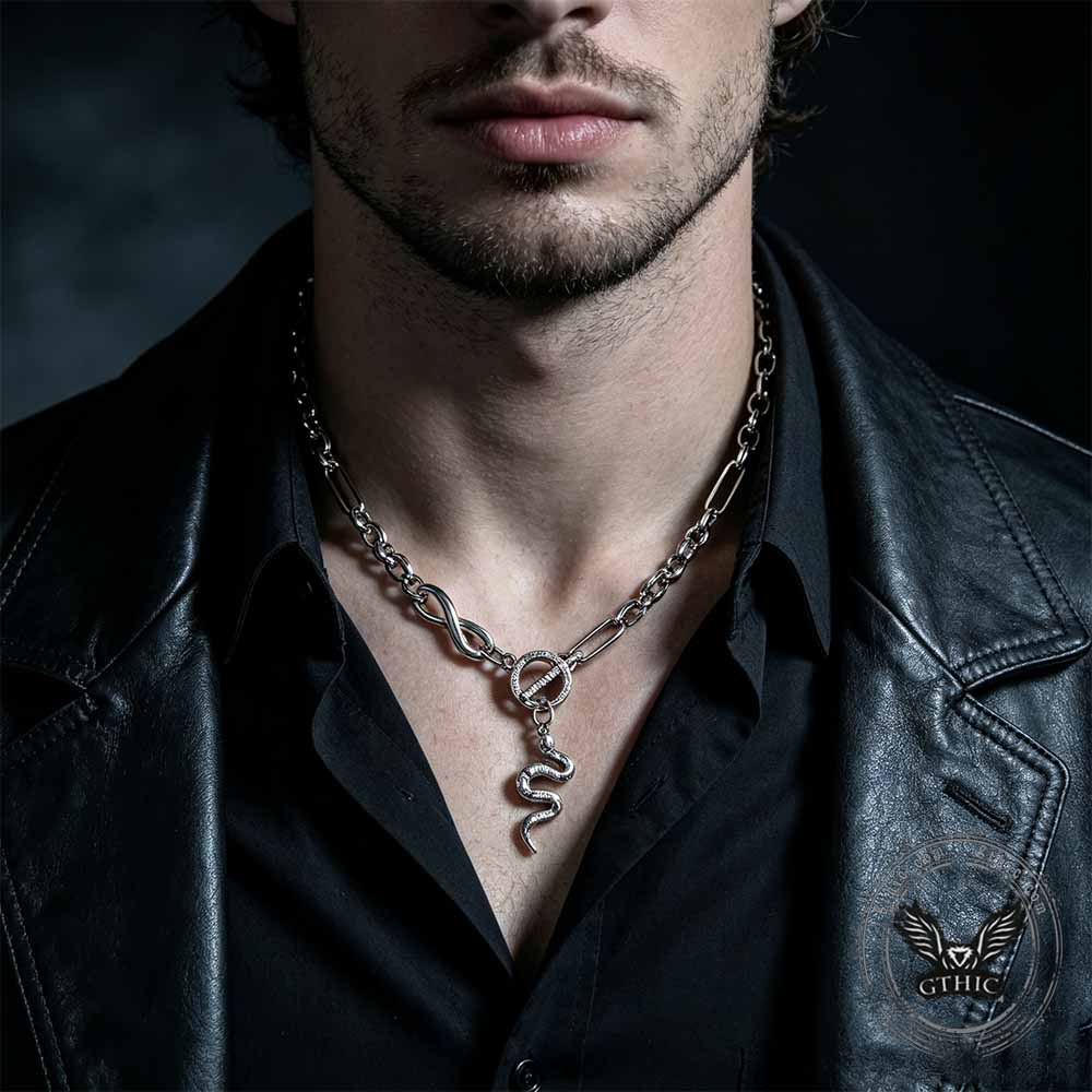 Hip Hop Infinity Snake Stainless Steel Clavicle Necklace | Gthic.com