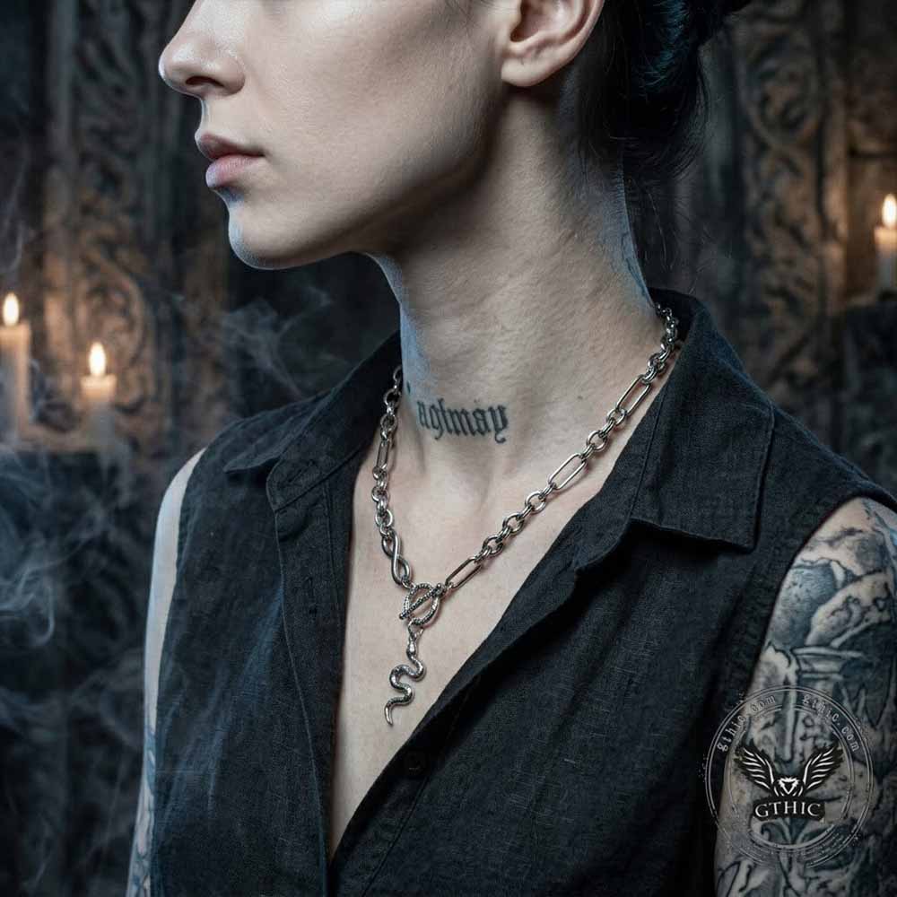 Hip Hop Infinity Snake Stainless Steel Clavicle Necklace | Gthic.com