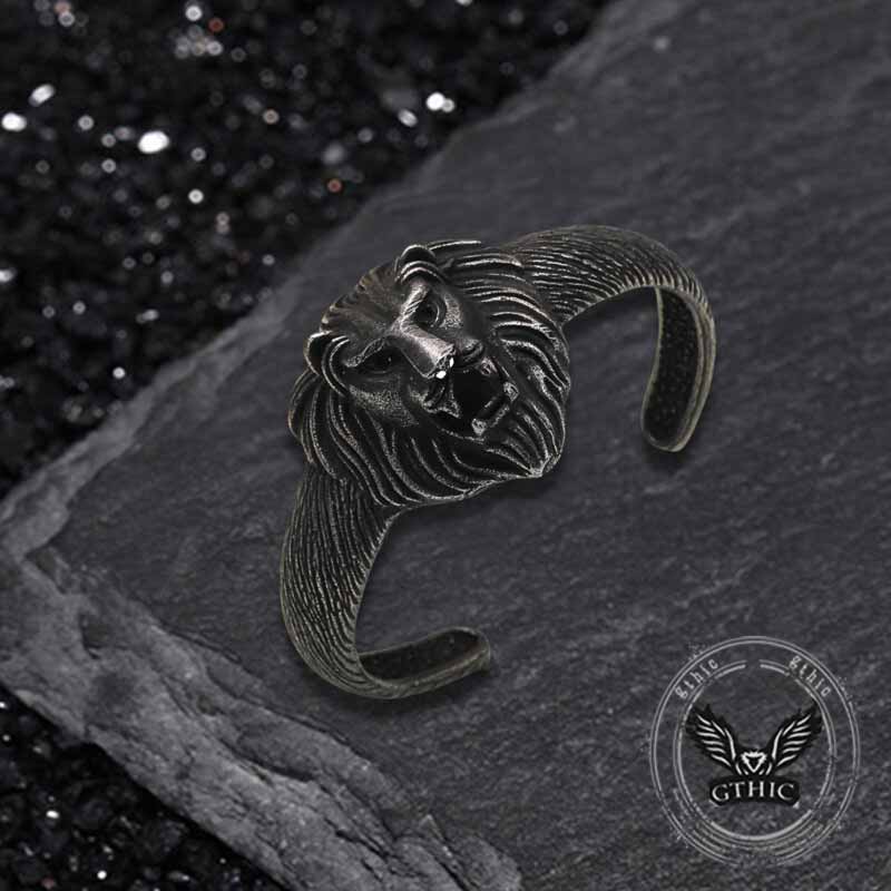 Hip Hop Lion Head Stainless Steel Cuff Bracelet