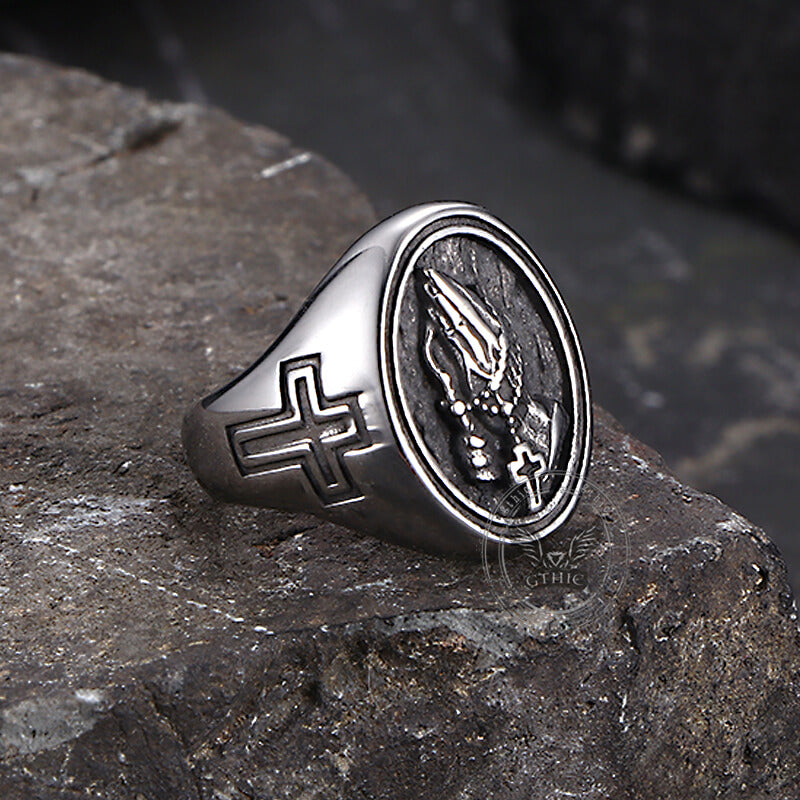 Hip Hop Praying Hands Cross Stainless Steel Ring – GTHIC