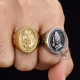 Hip Hop Praying Hands Cross Stainless Steel Ring | Gthic.com