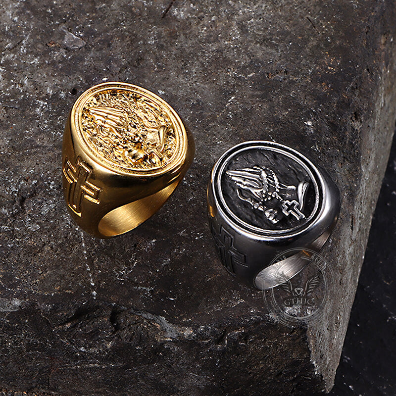 Hip Hop Praying Hands Cross Stainless Steel Ring | Gthic.com