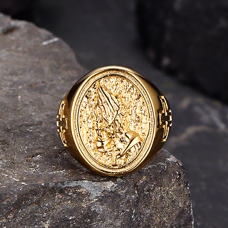 Hip Hop Praying Hands Cross Stainless Steel Ring