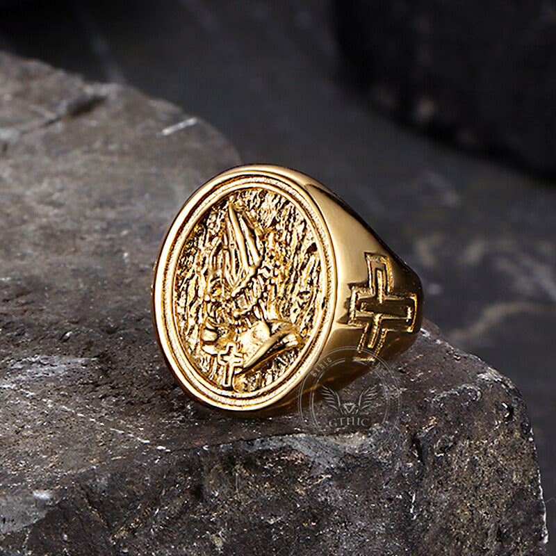 Hip Hop Praying Hands Cross Stainless Steel Ring