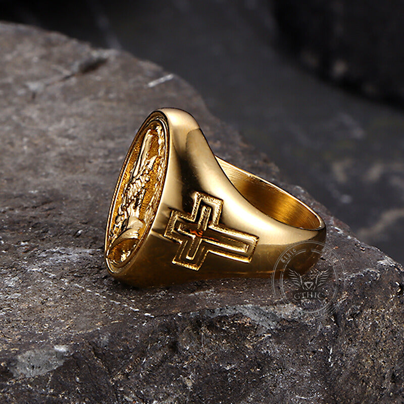 Hip Hop Praying Hands Cross Stainless Steel Ring