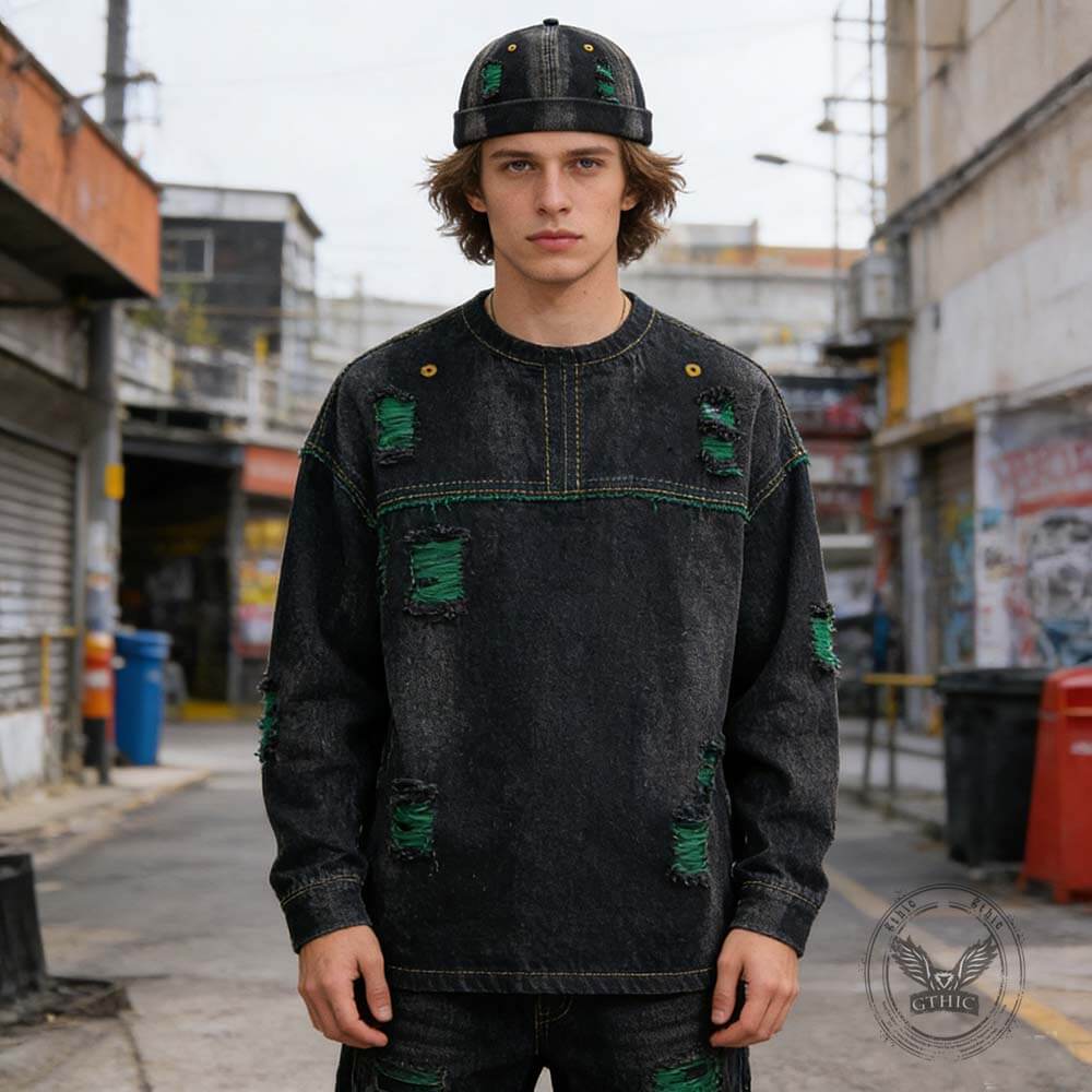 Hip Hop Ripped Washed Brimless Denim Hat | Gthic.com