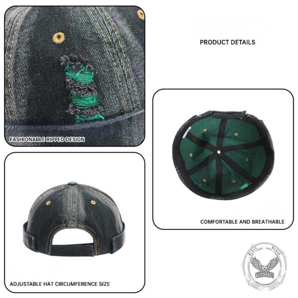 Hip Hop Ripped Washed Brimless Denim Hat