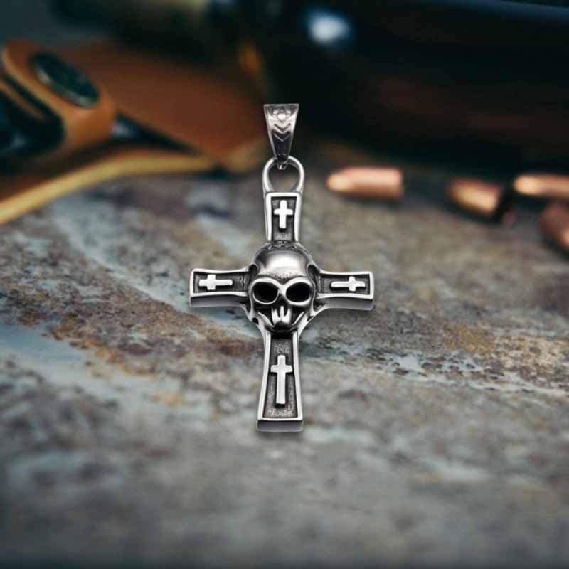 Hip Hop Skull Cross Stainless Steel Pendant