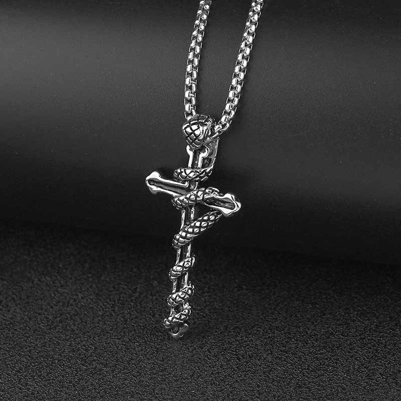 Hip Hop Snake Wrapped Cross Stainless Steel Pendant | Gthic.com