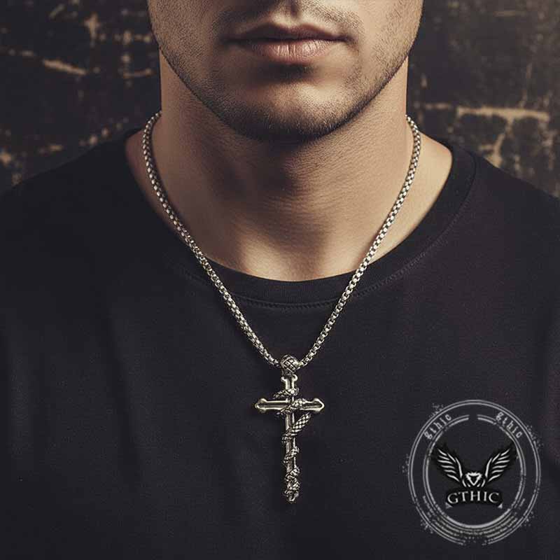 Hip Hop Snake Wrapped Cross Stainless Steel Pendant | Gthic.com