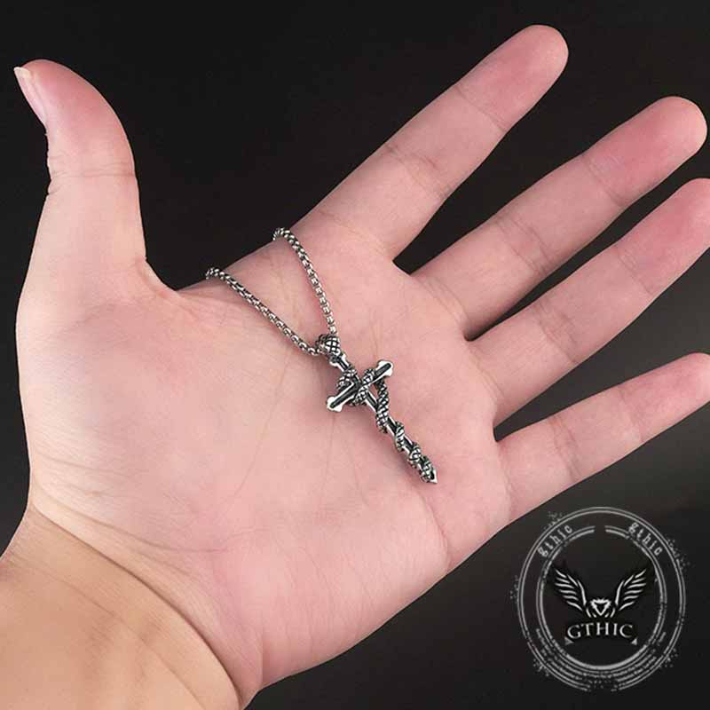 Hip Hop Snake Wrapped Cross Stainless Steel Pendant | Gthic.com