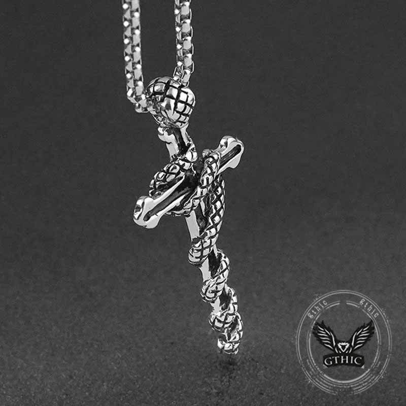Hip Hop Snake Wrapped Cross Stainless Steel Pendant | Gthic.com