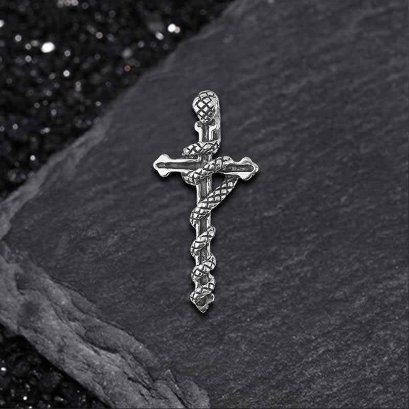 Hip Hop Snake Wrapped Cross Stainless Steel Pendant