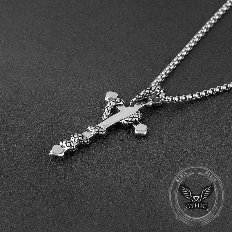 Hip Hop Snake Wrapped Cross Stainless Steel Pendant