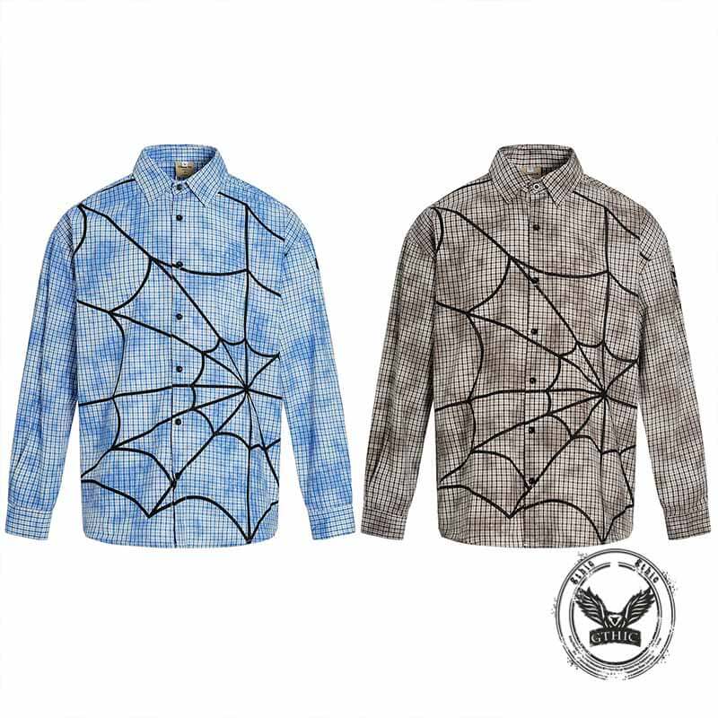 Hip Hop Spider Web Print Street Check Shirt 01 | Gthic.com