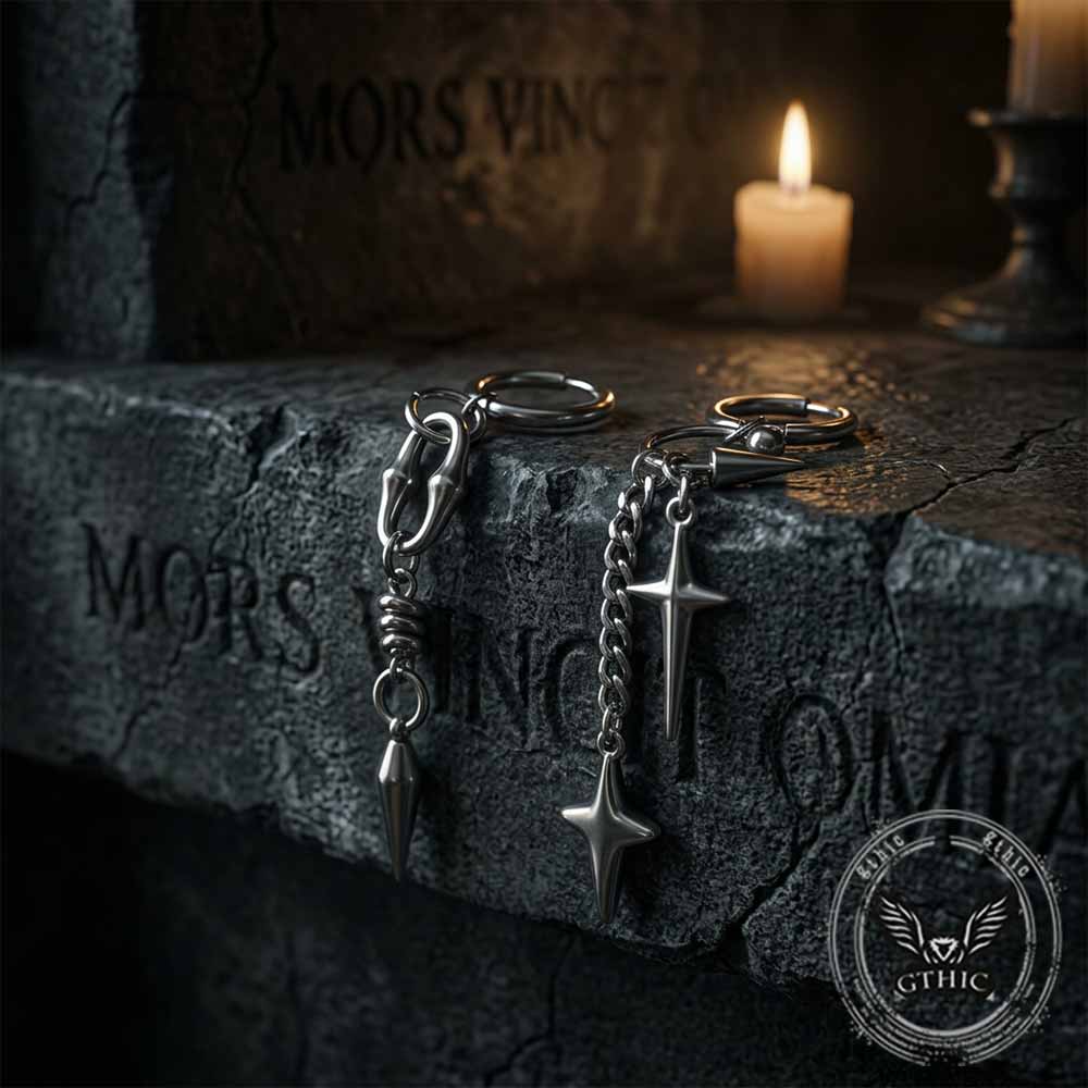 Hip Hop Star Cross Asymmetrical Dangle Earrings | Gthic.com