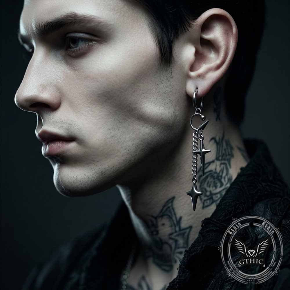 Hip Hop Star Cross Asymmetrical Dangle Earrings | Gthic.com