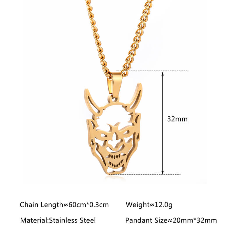 Hollow Oni Mask Stainless Steel Necklace