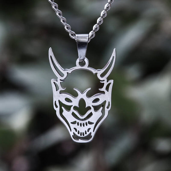 Hollow Oni Mask Stainless Steel Necklace | Gthic.com