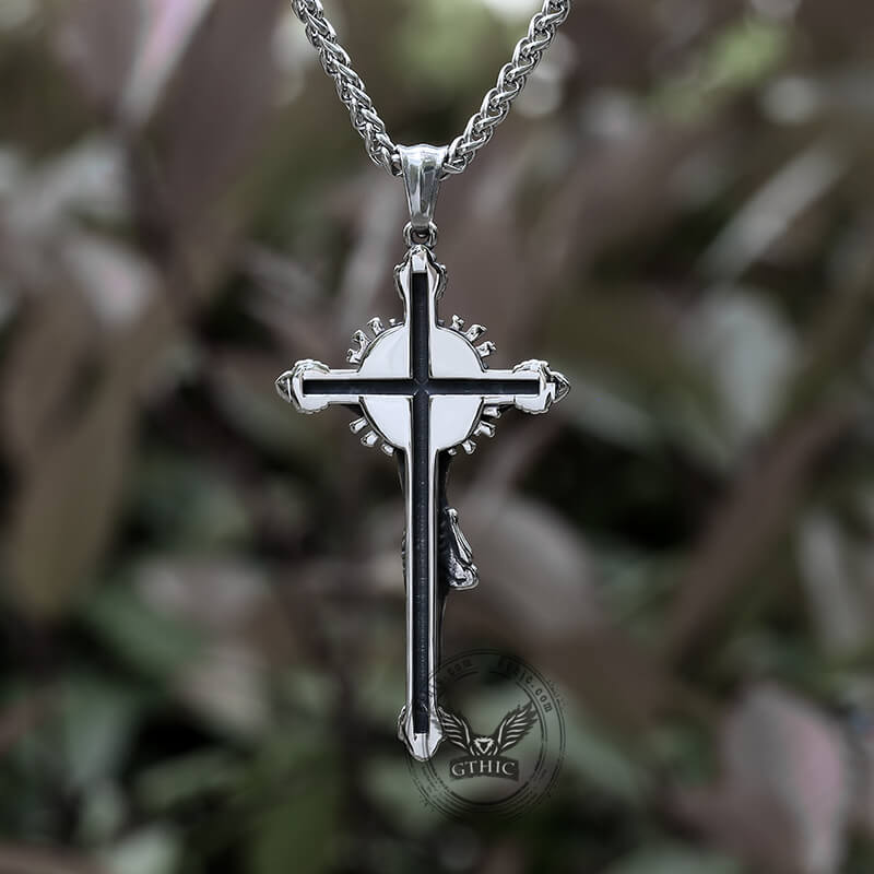 Holy Light Jesus Suffering Stainless Steel Cross Pendant | Gthic.com