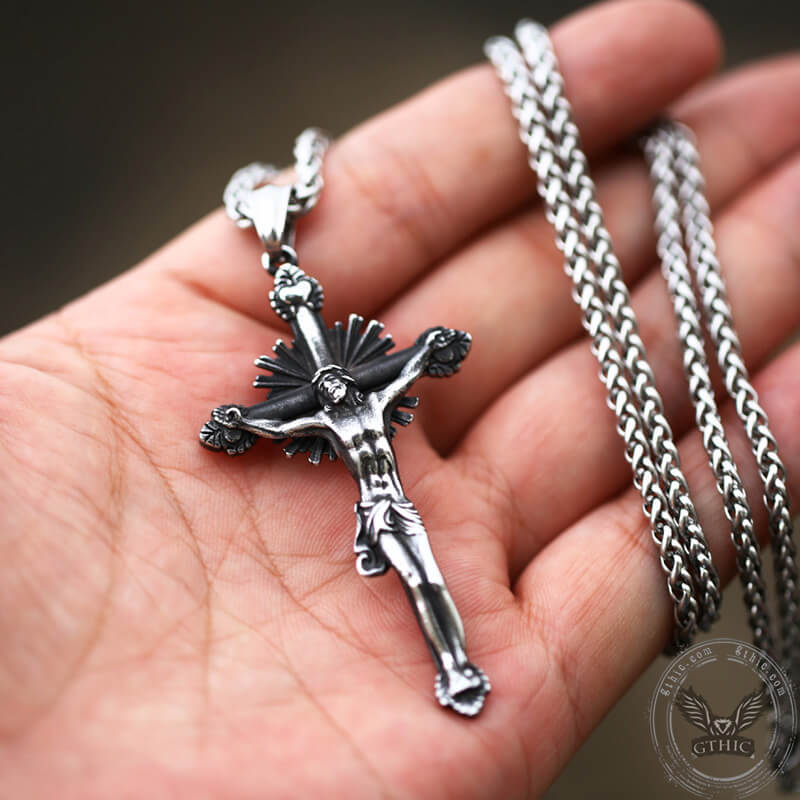 Holy Light Jesus Suffering Stainless Steel Cross Pendant | Gthic.com