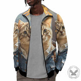 Hooded Kitten Pattern Stand Collar Zip-Up Jacket 03 | Gthic.com