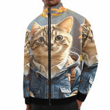 Hooded Kitten Pattern Stand Collar Zip-Up Jacket 01 | Gthic.com