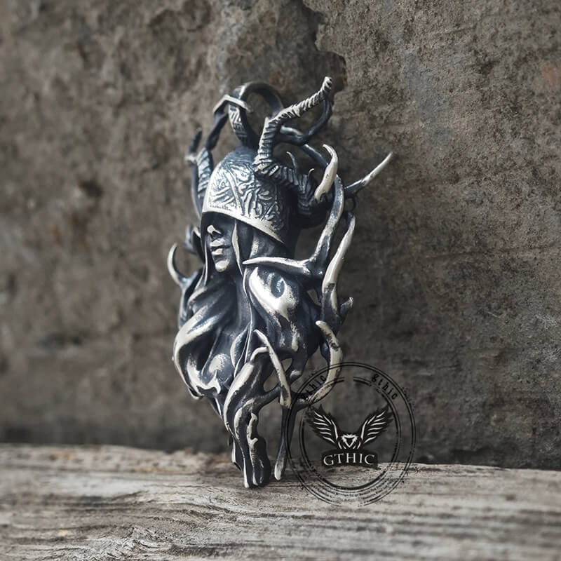Horned Armor Witch Sterling Silver Pendant