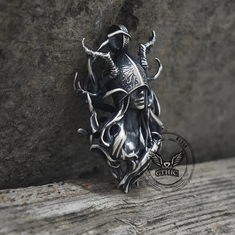 Horned Armor Witch Sterling Silver Pendant