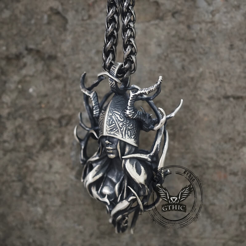 Horned Armor Witch Sterling Silver Pendant | Gthic.com