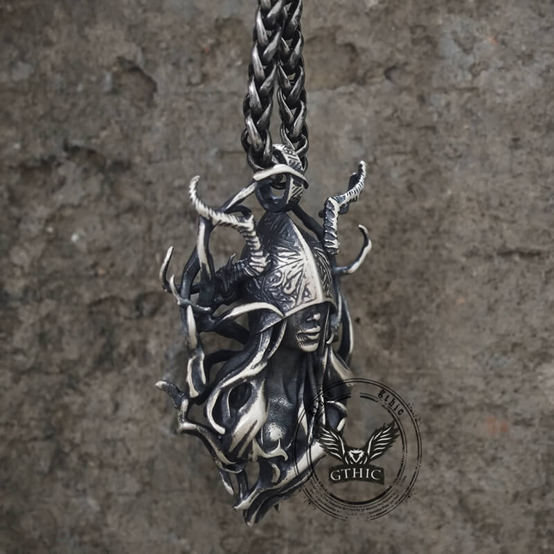 Horned Armor Witch Sterling Silver Pendant