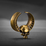 Horned Skull Brass Tunnel Ear Gauges | Gthic.com