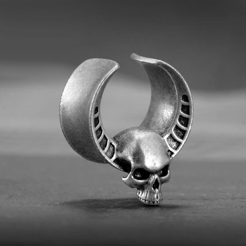 Horned Skull Brass Tunnel Ear Gauges | Gthic.com