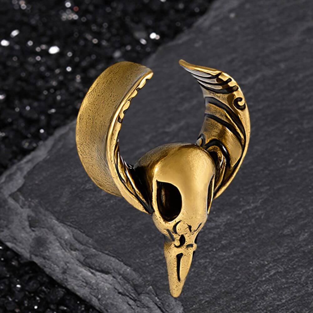 Horned Skull Brass Tunnel Ear Gauges